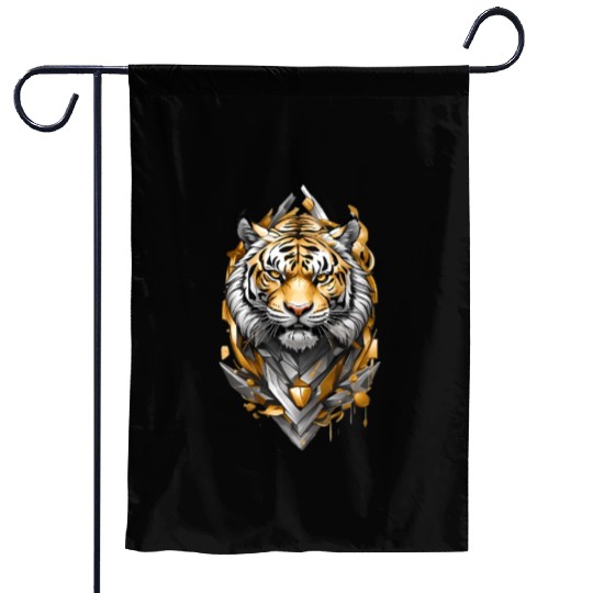 Majestic Tiger Emblem: Gold and Silver Art Garden Flags
