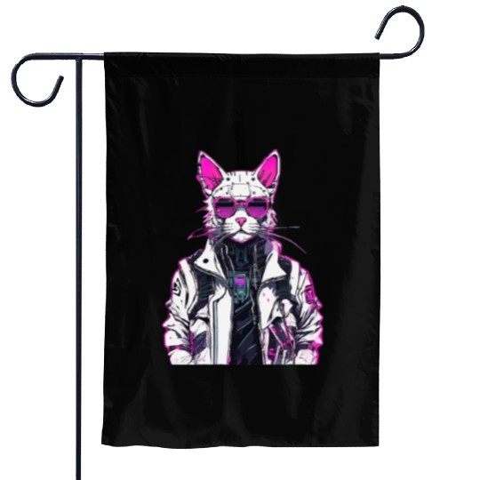 Cyberpunk Cat: Neon Outlaw Garden Flags