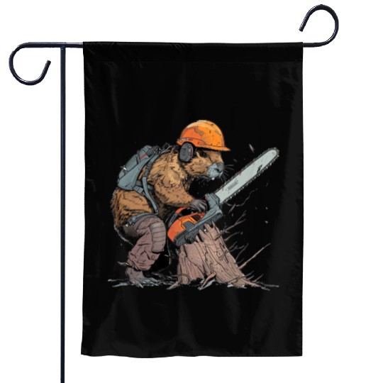 Beaver Lumberjack Chainsaw Garden Flags
