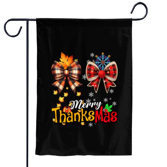 Merry Thanksmas plaid Coquette Bow Christmas Plaid Garden Flags