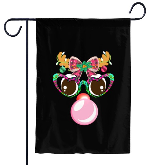 Reindeer face Blowing Bubble coquette bow Xmas Garden Flags