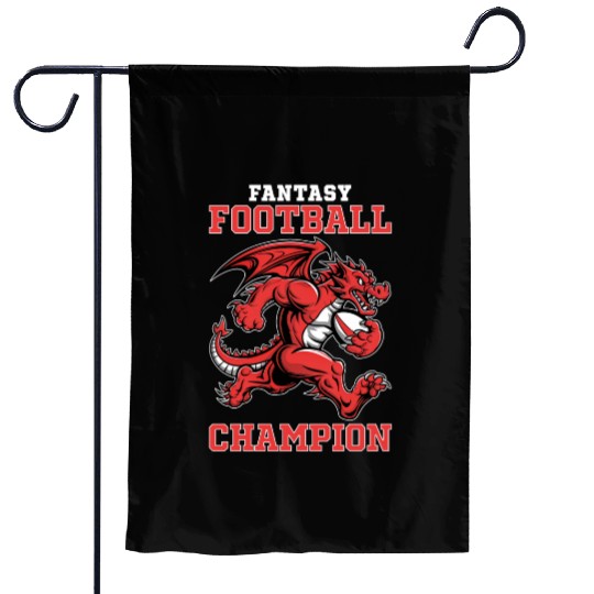 Funny Fantasy Football Champion Dragon Running Garden Flags