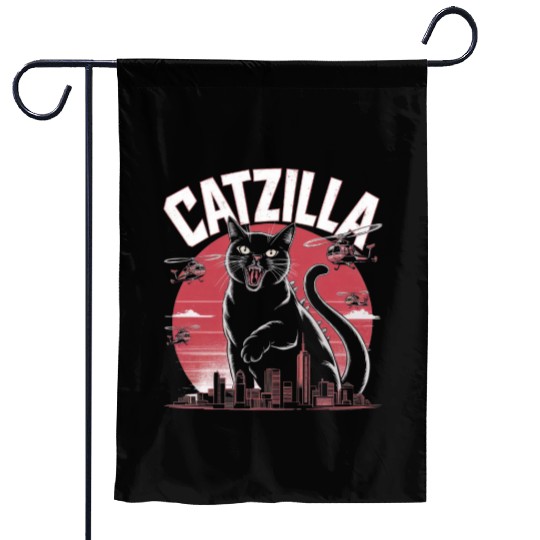 Catzilla Attacks City Design Garden Flags