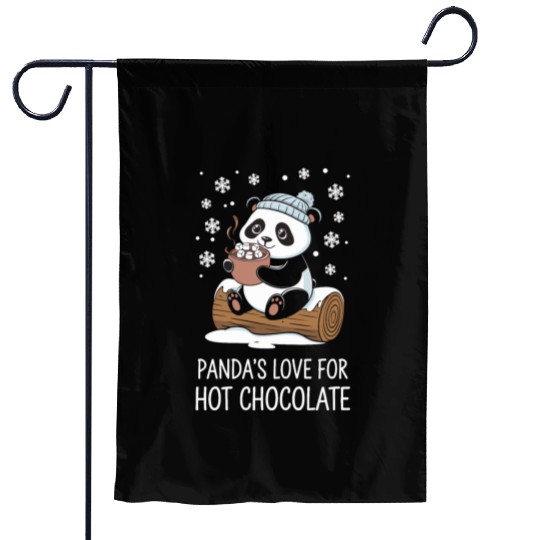 Panda's Love for Hot Chocolate Fun Winter Cozy Garden Flags