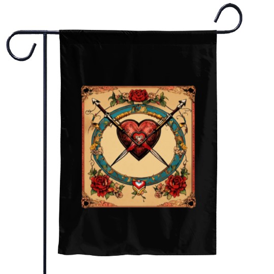 Traditional Tattoo Heart with Cupid Bow Garden Flags