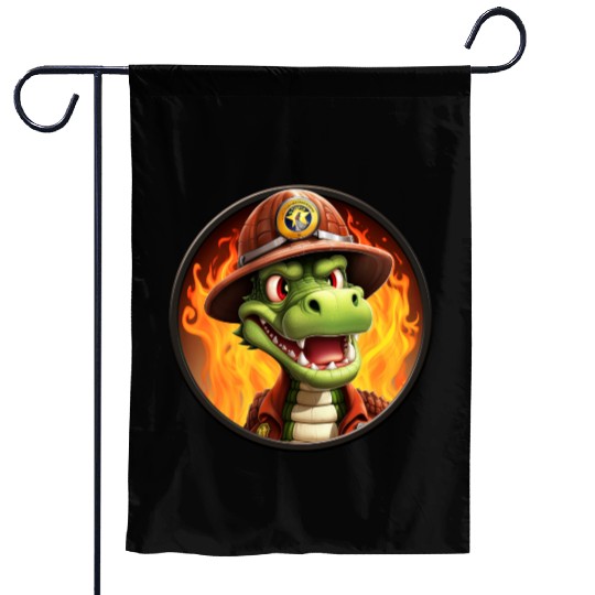Crocodile Firefighter Garden Flags