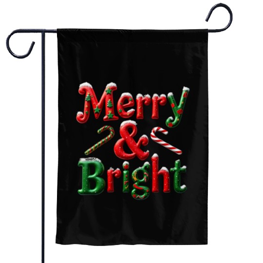 Merry and Bright Christmas Typography Garden Flags