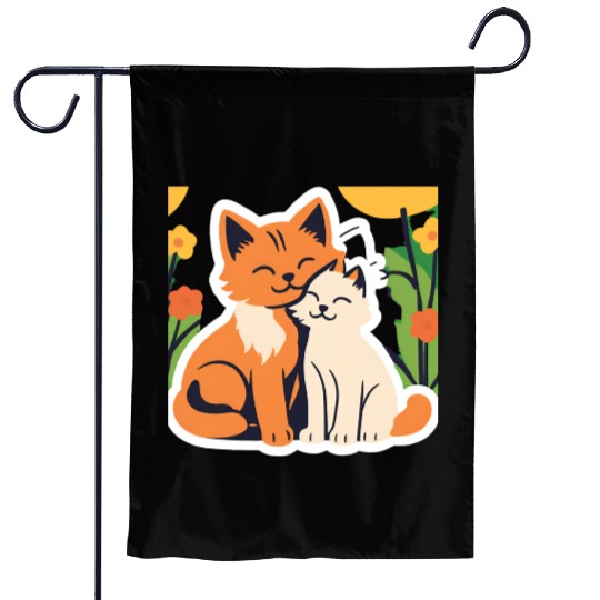 3d cat dou sweet and joyful Garden Flags