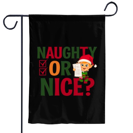 Naughty or Nice Elf Checklist Christmas Fun Garden Flags