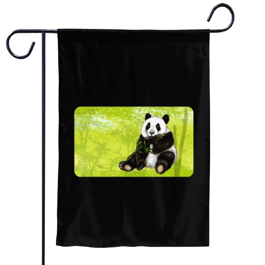Cute panda bear with bamboo - design for kids Garden Flags