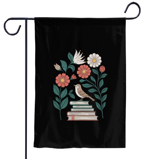 Cottagecore Bird on Books with Flowers Delight Garden Flags