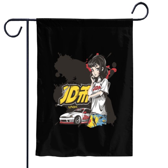 Cute Anime Girl JDM Car Street Racer Garden Flags