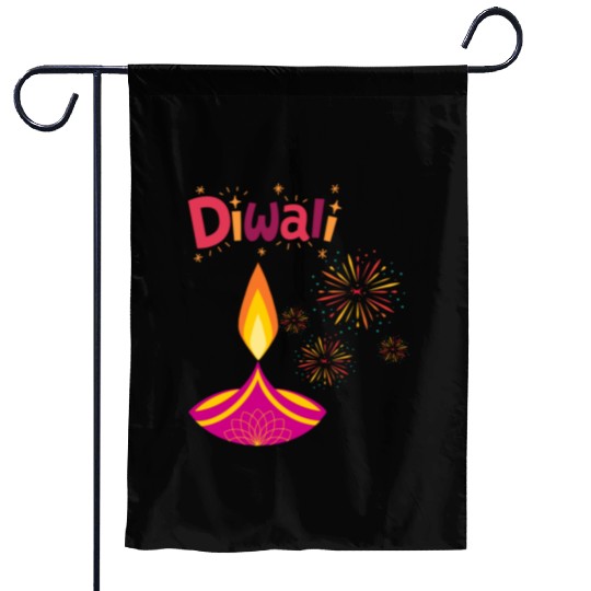 Diwali Design with Lamp & Festive Fireworks Garden Flags