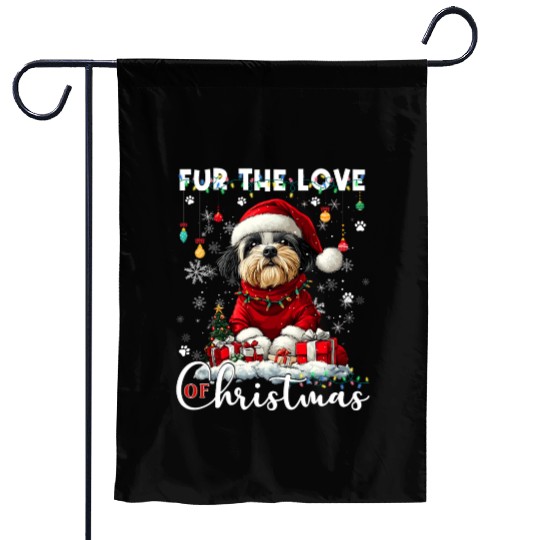 Shih Tzu Christmas Tree Lights Decorations Dog Garden Flags