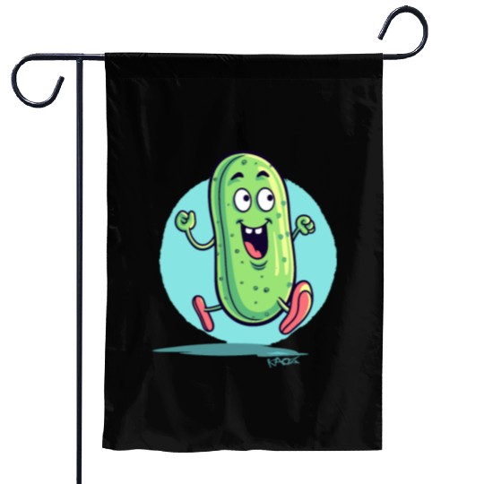 A Happy Running Pickle Garden Flags
