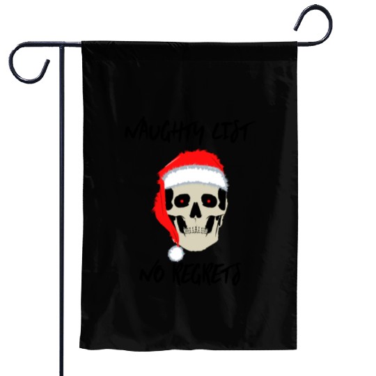 Naughty List No Regrets Santa Skull Garden Flags