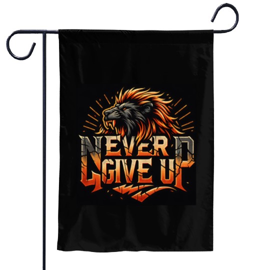 Never Give Up Fiery Lion Motivational Garden Flags