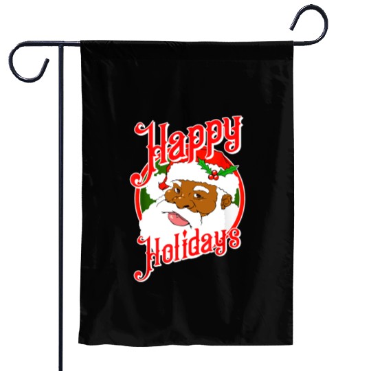 Happy Holidays African American Black Santa Claus Garden Flags