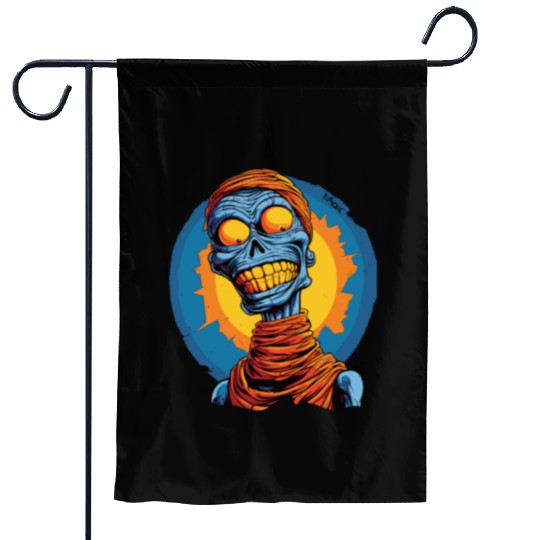 Blue and Funny Cartoon Skeleton Skull Mummy Garden Flags