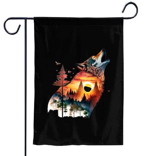 Vintage Wolf Moon Graphic Garden Flags – Retro 90s