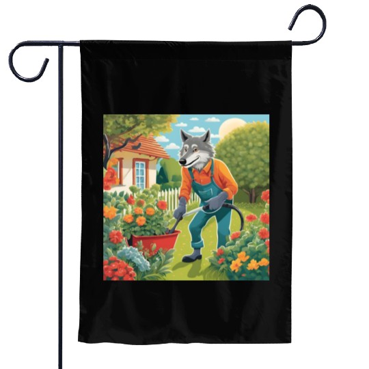 The Lone Wolf Tends His Garden Garden Flags