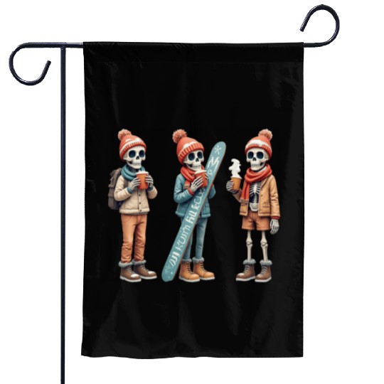 Cozy Winter Skeletons | Snowboard & Coffee Garden Flags