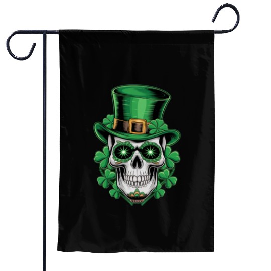 Sugar Skull St Patrick Day Lucky Shamrock Garden Flags