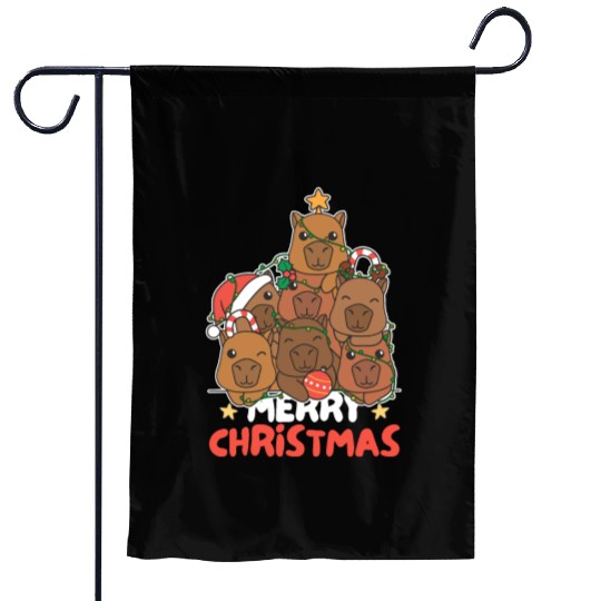 Capybara Christmas Tree Merry Christmas Garden Flags