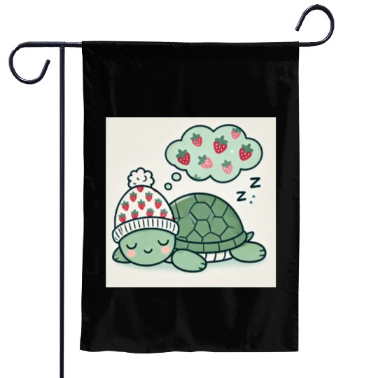 Dreamy Turtle Snooze strawberries Garden Flags