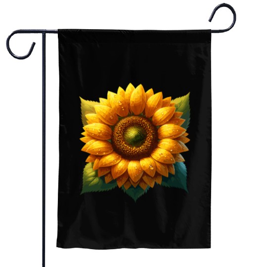 Vibrant Sunflower With Dew Drops Garden Flags