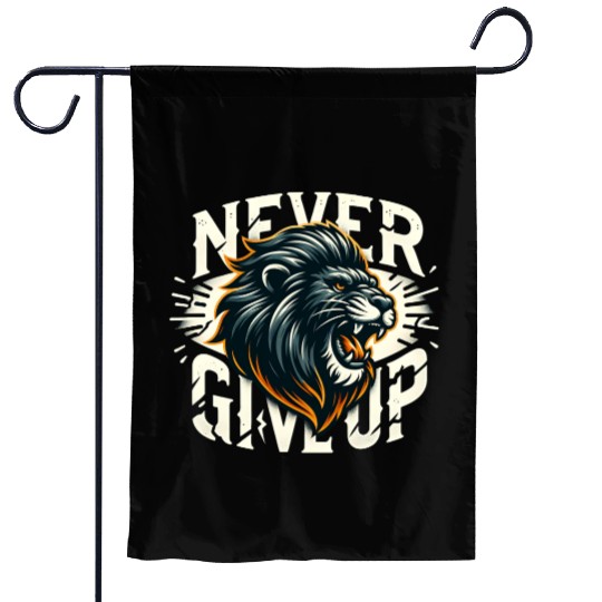 Never Give Up Fiery Lion Motivational Garden Flags