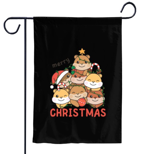 Hamster Christmas Tree Merry Christmas Garden Flags