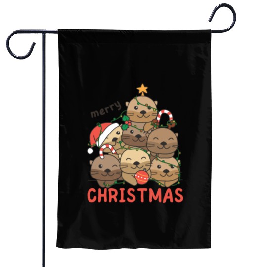 Otter Christmas Tree Merry Christmas Garden Flags