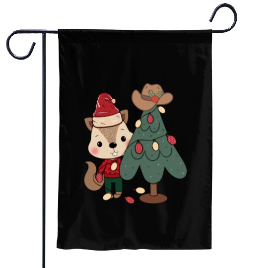 Cute little squirrel celebrating Christmas with Ch Garden Flags
