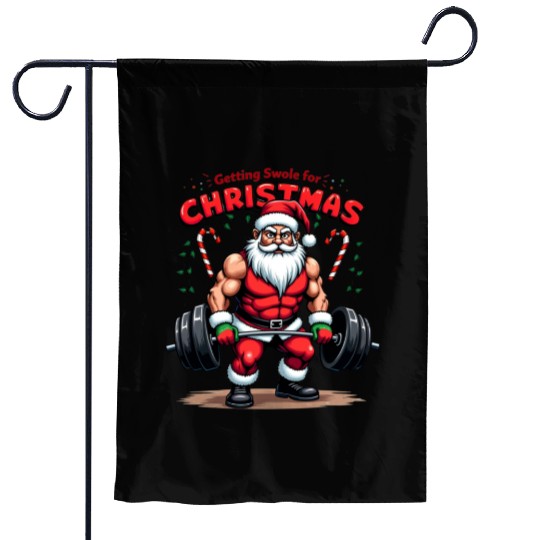 Santa Workout Mode Garden Flags