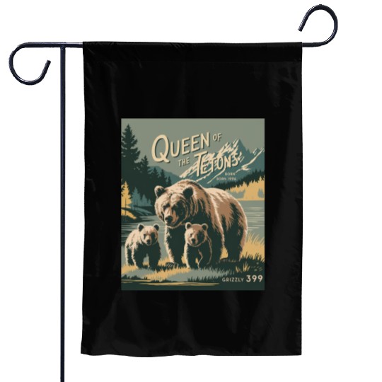 Queen of the Tetons Grizzly 399 Vintage Nature Art Garden Flags