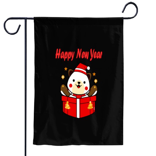 Festive Teddy Bear New Year Design Garden Flags