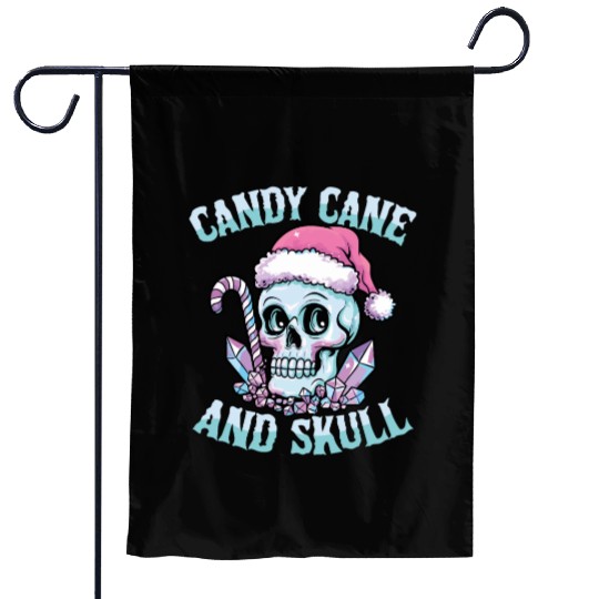 Candy Cane And Skull Pastel Goth Christmas Skull Garden Flags