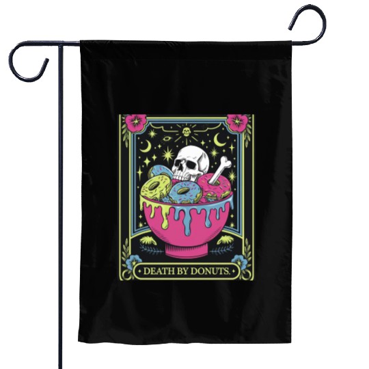 Death by Donuts Tarot Card skull gothic bowl funny Garden Flags