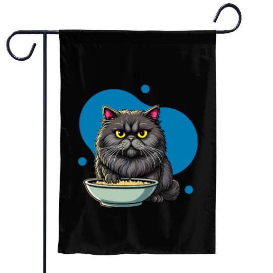 Persian Cat with Food Bowl - Adorable Cartoon Styl Garden Flags