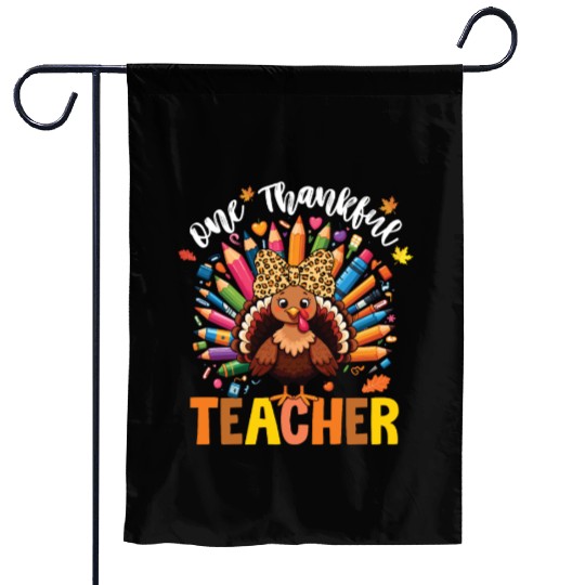 One Thankful Teacher Thanksgiving Turkey Cute Garden Flags