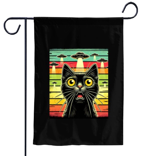 Fun Cat sunset Galaxy Cat Spaceship Alien Cat UFOs Garden Flags
