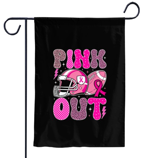 Pink Out Breast Cancer Football Mom Girls Women Garden Flags