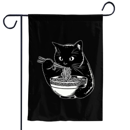 Cat Eating Ramen Noodles Japanese Funny Garden Flags