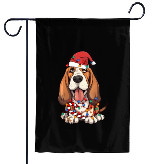 Basset Hound Santa Christmas Lights Dog Lover Garden Flags