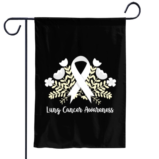 Lung Cancer Awarenss White Ribbon Floral Garden Flags