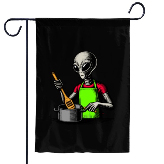 Grey Alien Cook Garden Flags