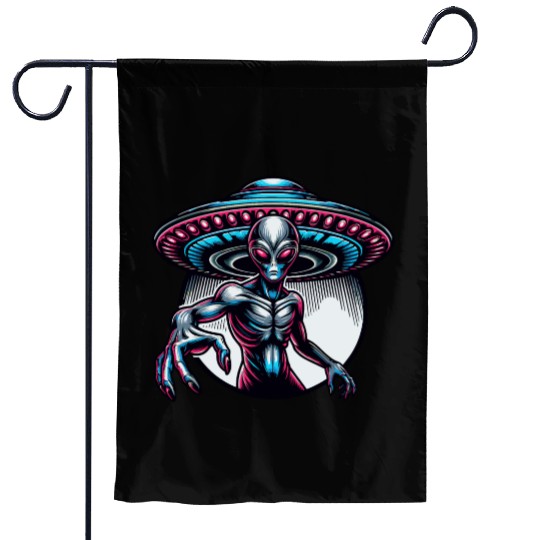 Grey Alien Garden Flags