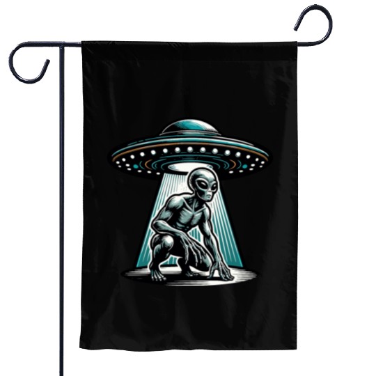Grey alien UFO Garden Flags