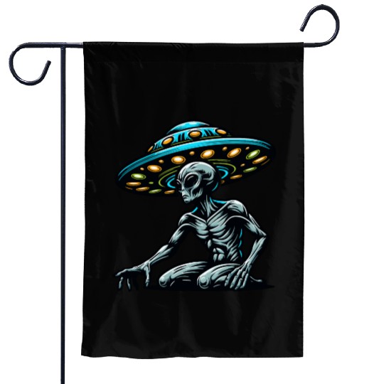 Grey Alien UFO Garden Flags